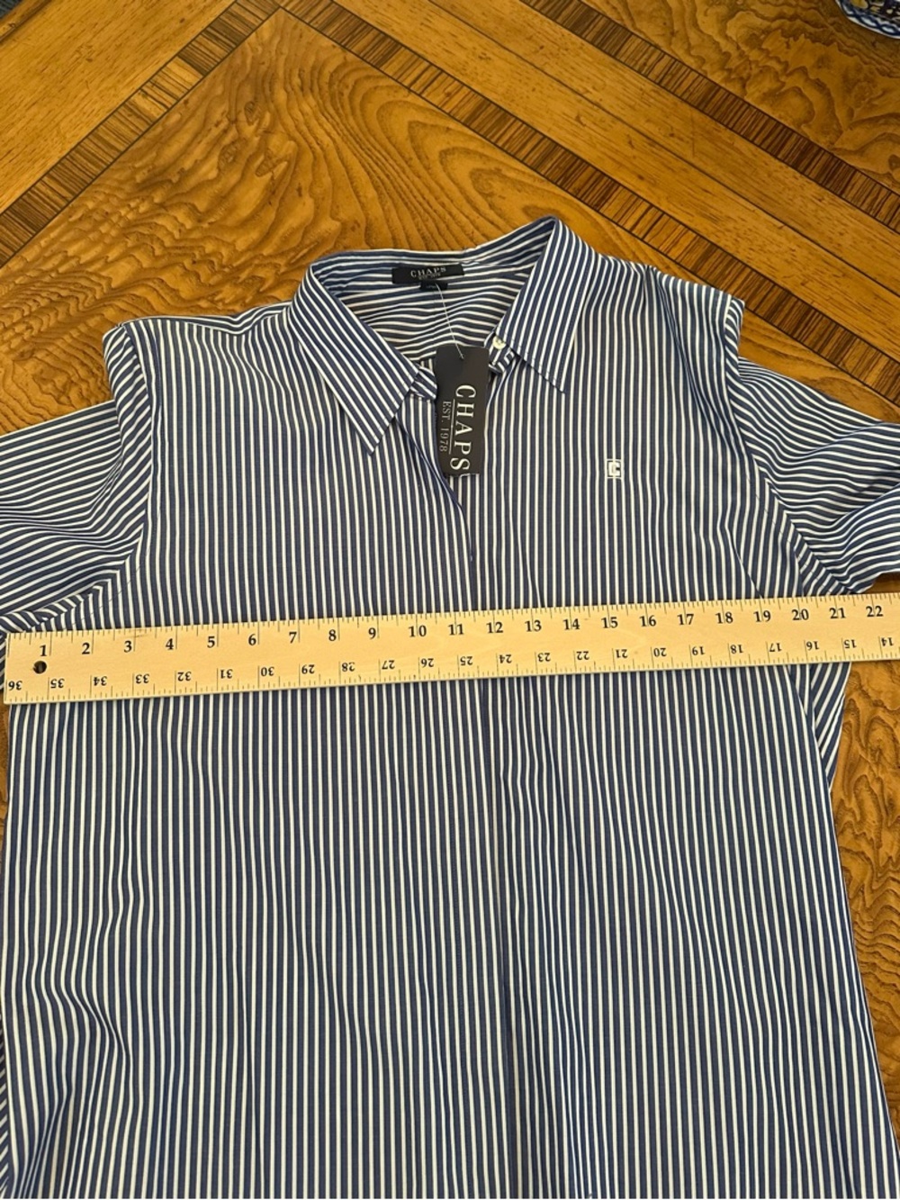 NWT Ladies Cotton Chaps Navy and White Vertical Stripe Dress Shirt. Size XL - Picture 8 of 9